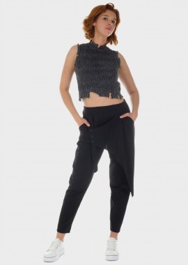 Γυναικείο Top Crop πλεχτό σκισίματα. ΜΑΥΡΟ