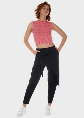 Γυναικείο Top Crop πλεχτό σκισίματα. ΡΟΖ