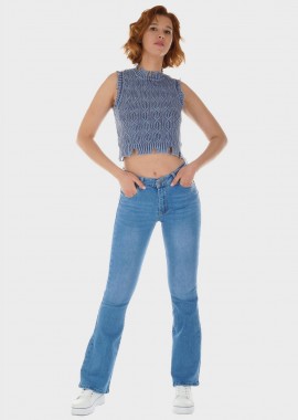 Γυναικείο Top Crop πλεχτό σκισίματα. INDIGO