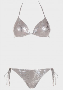 Set bikini push up μεταλιζέ animal print. Καλύπτει B Cup ΓΚΡΙ