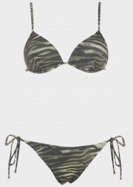 gsecret - Γυναικείο σετ bikini τριγωνάκι push up animal print.Καλύπτει B Cup. ΠΡΑΣΙΝΟ