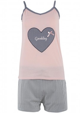 gsecret - Γυναικείο B.doll λεπτή print-hearts σόρτς ριγέ. Girly style ΡΟΖ