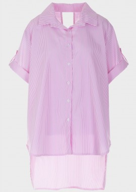 Πουκάμισο ασύμμετρο με ρίγες loose γραμμή ΡΟΖ