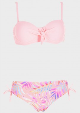 Σετ bikini strapless slip all print. Καλύπτει C Cup ΡΟΖ