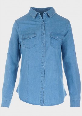 Γυναικείο μονόχρωμο jean πουκάμισο.Denim Collection JEAN