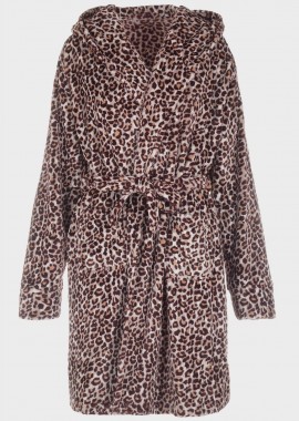 Γυναικεία ρόμπα coral fleece με κουκούλα animal print ANIMAL