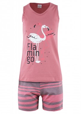 Γυναικείο baby doll fawn στάμπα flamingo αμάνικο all print σόρτς ΣΑΠΙΟ ΜΗΛΟ