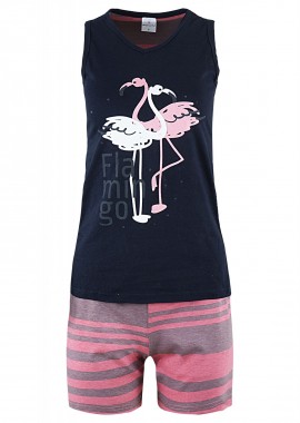 Γυναικείο baby doll fawn στάμπα flamingo αμάνικο all print σόρτς NAVY