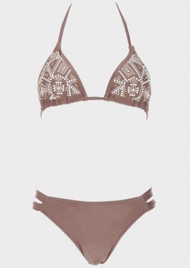 gsecret - Σετ bikini τριγωνάκι με τρούκς. Καλύπτει B Cup MARRON