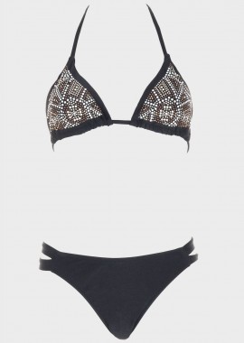Bikini τριγωνάκι με τρούκς slip κανονική γραμμή. Καλύπτει B Cup ΜΑΥΡΟ