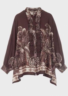 Γυναικεία πουκαμίσα all print μανίκι νυχτερίδα MARRON
