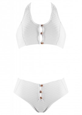 gsecret - Γυναικείο set μαγιό bra με κούμπωμα στην πλάτη αποσπώμενη ενίσχυση. Καλύπτει B Cup ΛΕΥΚΟ