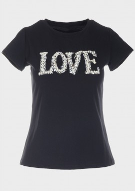 Γυναικείο tshirt Love με πέρλες ΜΑΥΡΟ