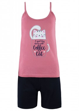 gsecret - Γυναικείο baby doll coffee cat ΡΟΖ