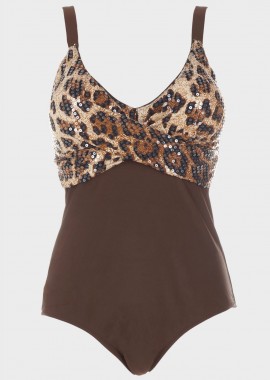 gsecret - Oλόσωμο μαγιό animal print.Kαλύπτει C Cup MARRON