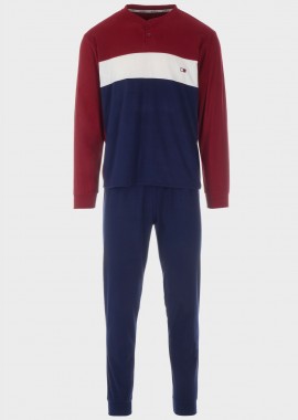 Ανδρική πιτζάμα τριχρωμία μονόχρωμο παντελόνι ΜΠΛΕ