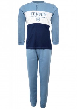 Ανδρική πυτζάμα με κουμπιά κέντημα Tennis παντελόνι λάστιχο κάτω. ΣΙΕΛ