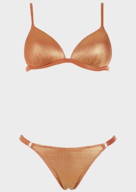 gsecret - Σετ μαγιό bikini μεταλιζέ push up slip ρυθμιζόμενα πλαϊνά.Καλύπτει B Cup ΜΠΡΟΝΖΕ