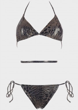 gsecret - Σετ μαγιό μπικίνι τριγωνάκι animal print αποσπώμενη επένδυση.Καλύπτει B Cup ΜΑΥΡΟ