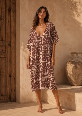 gsecret - Φόρεμα παραλίας all print σε plus size γραμμή MARRON