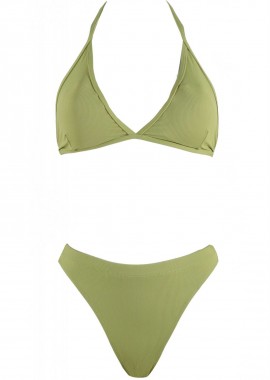 gsecret - Σέτ μαγιό τρίγωνο αποσπώμενη ενίσχυση bikini παρτό ψηλόμεσο. Καλύπτει B Cup ΛΑΧΑΝΙ