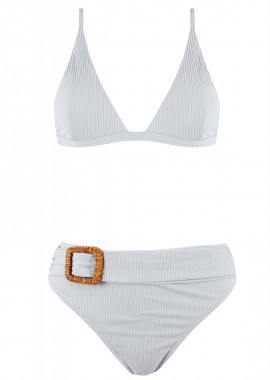 gsecret - Γυναικείο set μαγιο bikini ψηλόμεσο bra τρίγωνο αποσπώμενη ενίσχυση. Καλύπτει B Cup ΛΕΥΚΟ
