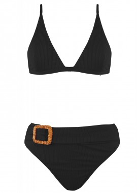 Γυναικείο set μαγιο bikini ψηλόμεσο bra τρίγωνο αποσπώμενη ενίσχυση. Καλύπτει B Cup ΜΑΥΡΟ