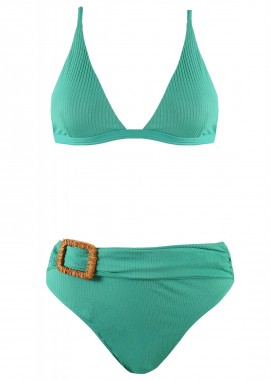 gsecret - Γυναικείο set μαγιο bikini ψηλόμεσο bra τρίγωνο αποσπώμενη ενίσχυση. Καλύπτει B Cup ΠΡΑΣΙΝΟ