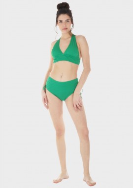Γυναικείο σετ μαγιό bikini μονόχρωμο τρίγωνο αποσπώμενη επένδυση slip ψηλόμεσο κανονική γραμμή.Καλύπτει C-D CUP ΠΡΑΣΙΝΟ