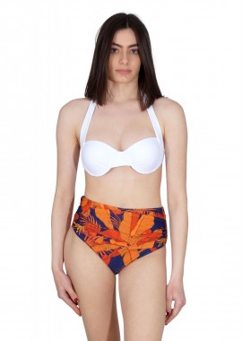 gsecret - Γυναικείο set μαγιό με ελαφριά ενίσχυση bikini ντραπέ ψηλόμεσο. Καλύπτει B Cup. Swimwear Collection. ΛΕΥΚΟ