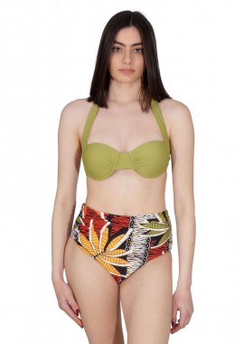 gsecret - Γυναικείο set μαγιό με ελαφριά ενίσχυση bikini ντραπέ ψηλόμεσο. Καλύπτει B Cup. Swimwear Collection. ΠΡΑΣΙΝΟ
