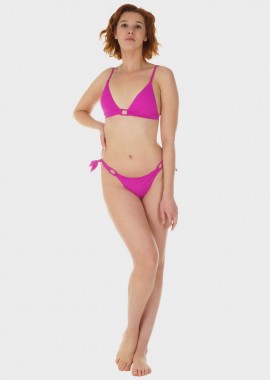 Γυναικείο σετ μαγιό bikini τριγωνάκι μονόχρωμο αποσπώμενη επένδυση slip brazil δετό.Καλύπτει B CUP ΦΟΥΞΙΑ