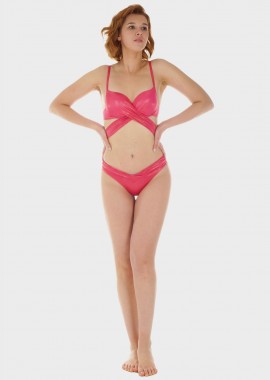 gsecret - Γυναικείο σετ μαγιό bikini μπροστινό δέσιμο ενσωματωμένη ενίσχυση slip κανονική γραμμή.Καλύπτει C Cup ΡΟΖ