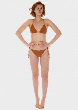 Γυναικείο σετ μαγιό bikini μονόχρωμο αποσπώμενη επένδυση slip κανονική γραμμή & παρεό. Καλύπτει B Cup. COPPER