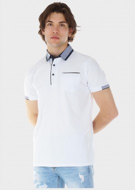 gsecret - Ανδρική μπλούζα τύπου polo με τσέπη σε Oversize γραμμή. ΛΕΥΚΟ