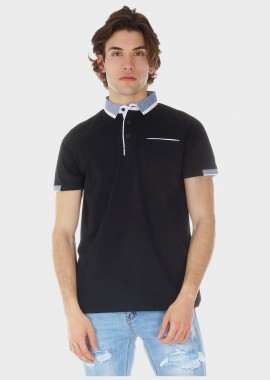 gsecret - Ανδρική μπλούζα τύπου polo με τσέπη σε Oversize γραμμή. ΜΑΥΡΟ