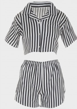 Γυναικεία πιτζάμα με σόρτς ρίγες.Homewear Collection ΜΑΥΡΟ