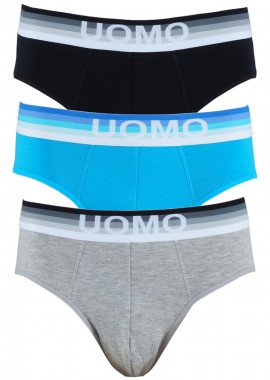 Slip Uomo cotton με εξωτερικό λάστιχο. Οικονομική συσκευασία 3 pack. ΜΑΥΡΟ ΤΥΡΚΟΥΑΖ ΓΚΡΙ