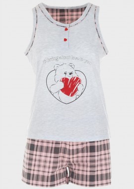 gsecret - Γυναικείο baby doll all print καρό σόρτς.Homewear Collection ΓΚΡΙ