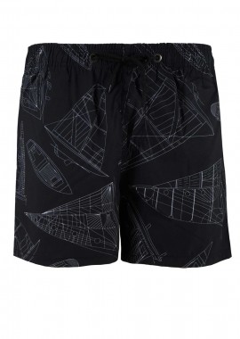 gsecret - Μαγιό αντρικό σόρτς τσέπη boat print. Summer collection ΜΑΥΡΟ