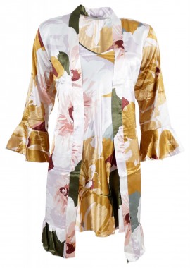 Γυναικείο set saten all print ρόμπα-νυχτικό. Saten Collection MULTI COLOUR