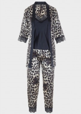 Σετ σατέν πιτζάμα ρόμπα τοπ & παντελόνι all print. Συσκευασία 3pack. ANIMAL