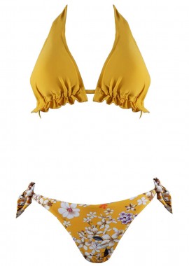 Set μαγιό τρίγωνο αποσπώμενη ενίσχυση bikini brazilliane. Καλύπτει B cup ΚΙΤΡΙΝΟ