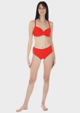 gsecret - Γυναικείο σετ μαγιό bikini μονόχρωμο ενσωματωμένη ενίσχυση slip ψηλόμεσο κανονική γραμμή.Καλύπτει D CUP ΚΟΡΑΛΙ
