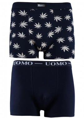 UOMO - Boxer αντρικό εξωτερικό λάστιχο 2 pack. ΜΠΛΕ ΜΠΛΕ