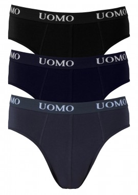 UOMO - Slip με εξωτερικό λάστιχο.Οικονομική συσκευασία 3 τεμ. ΜΑΥΡΟ ΜΠΛΕ ΓΚΡΙ