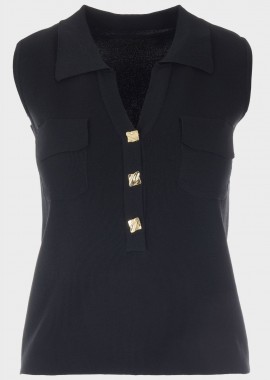 Μπλούζα γυναικεία αμάνικη χρυσά κουμπιά ΜΑΥΡΟ