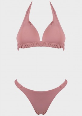 gsecret - Γυναικείο set μαγιό μονόχρωμο bra ενισχυμένο bikini παρτό. Καλύπτει B cup. ΡΟΖ