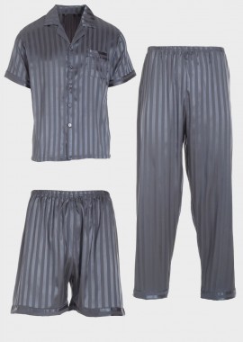 Σετ ανδρική πιτζάμα σατέν μονόχρωμη παντελόνι και σόρτς. Συσκευασία 3pack ΑΝΘΡΑΚΙ