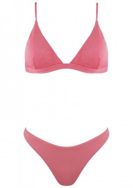 gsecret - Γυναικείο set μαγιο lurex bra αποσπώμενη ενίσχυση bikini παρτό ψηλόμεσο. ΡΟΖ